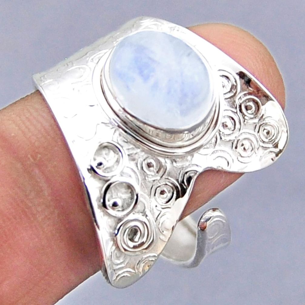 4.43cts natural rainbow moonstone 925 silver adjustable ring size 11 r54760