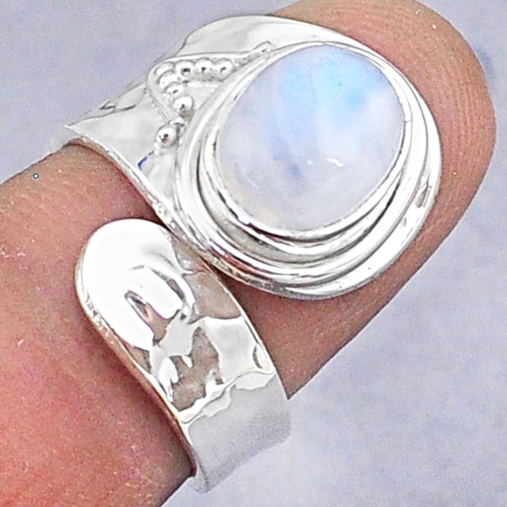 4.06cts natural rainbow moonstone 925 silver adjustable ring size 6 t8569