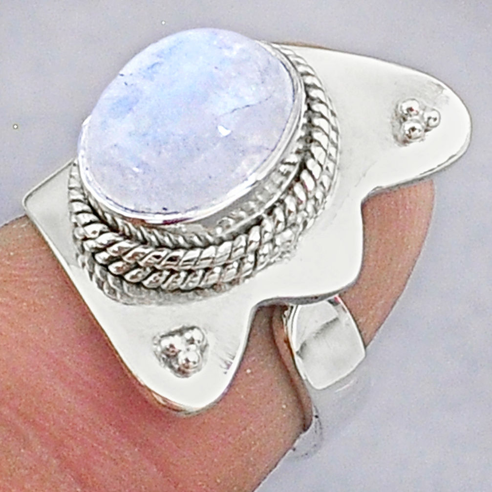 3.80cts natural rainbow moonstone 925 silver adjustable ring size 6 t8602