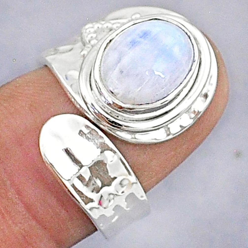 3.76cts natural rainbow moonstone 925 silver adjustable ring size 6 t8605