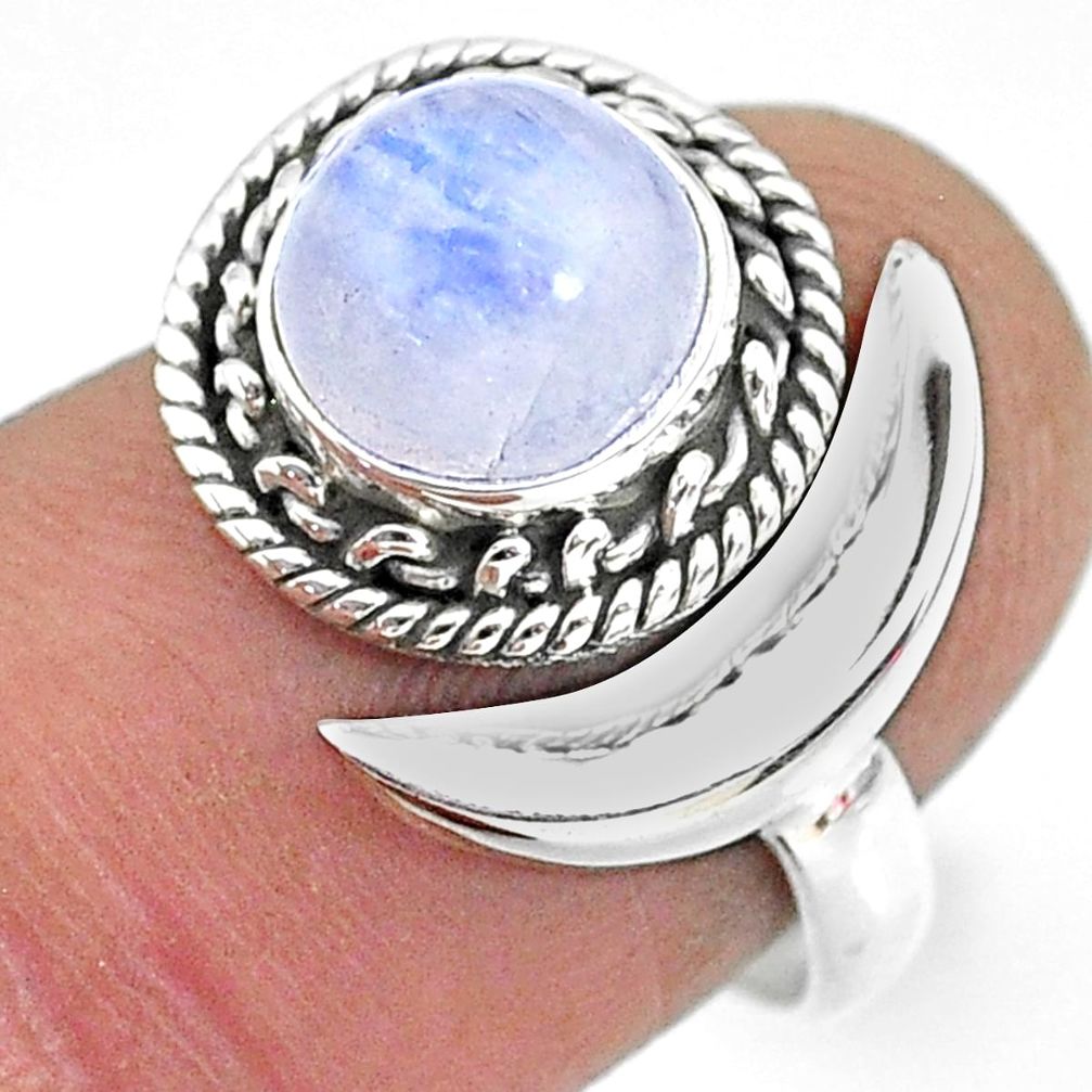 2.81cts natural rainbow moonstone 925 silver moon ring size 7 r89755