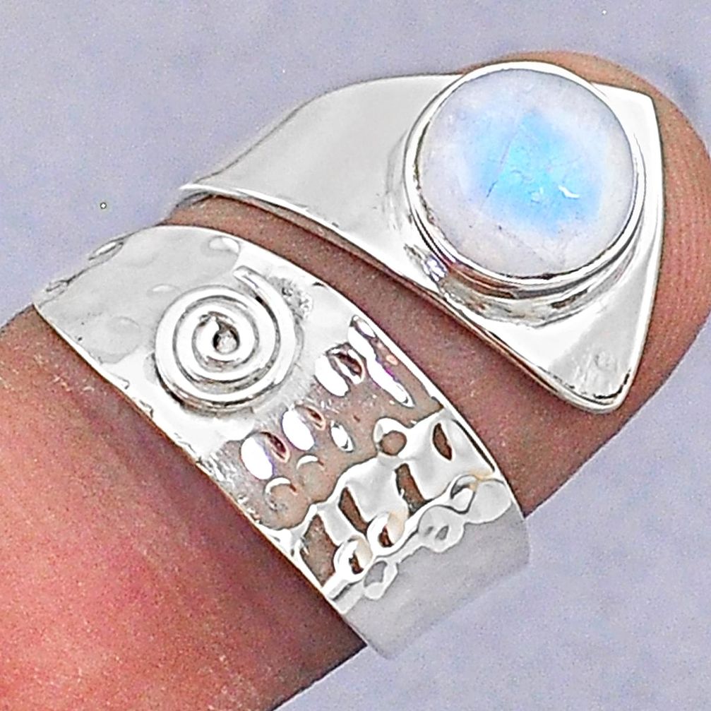 3.01cts natural rainbow moonstone 925 silver adjustable ring size 7 t8576