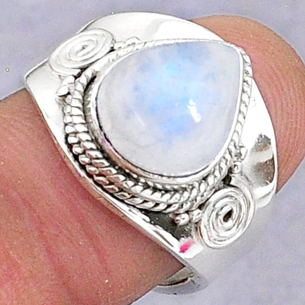 4.70cts natural rainbow moonstone 925 silver adjustable ring size 7 t8587