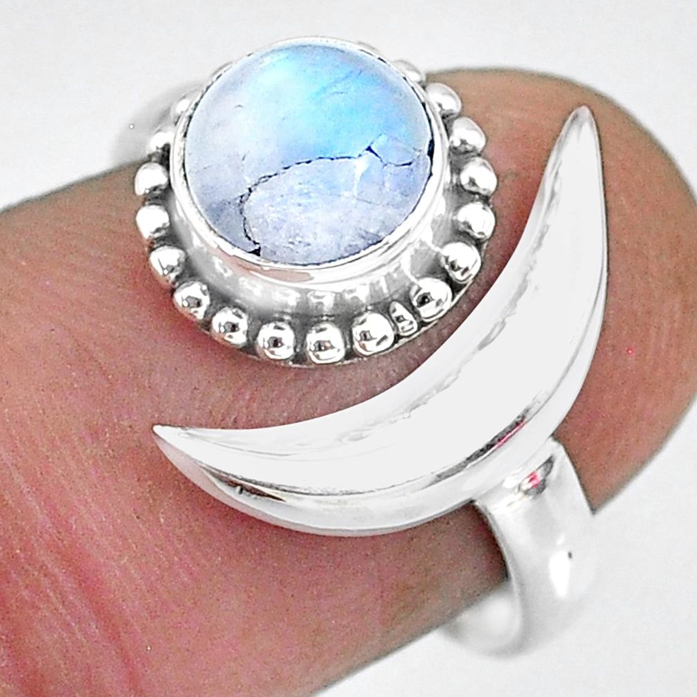 2.44cts natural rainbow moonstone 925 silver moon ring size 8 r89675