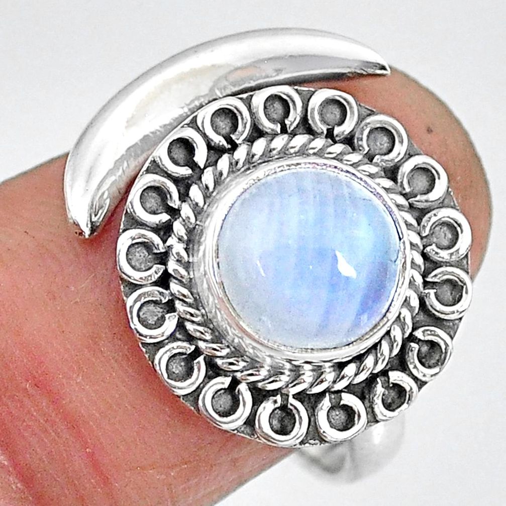 2.79cts natural rainbow moonstone 925 silver moon ring size 8 r89714