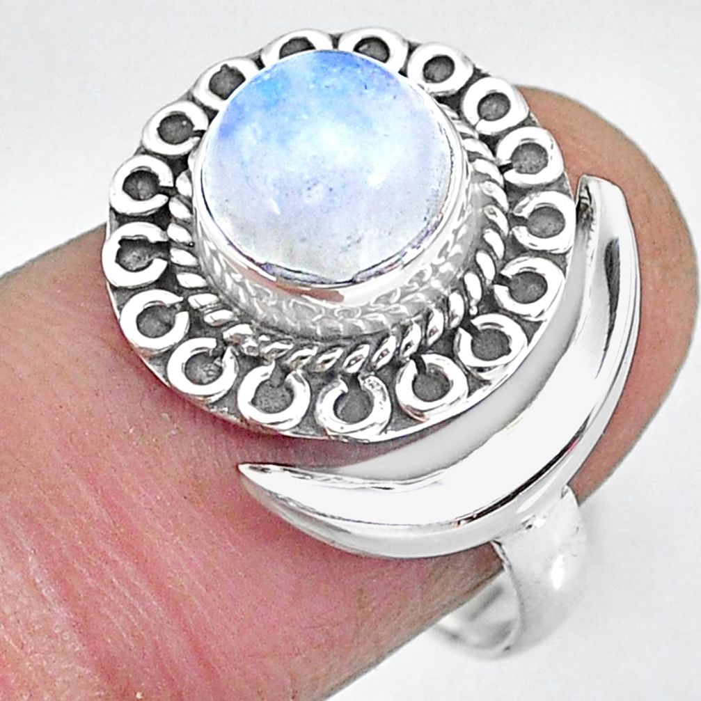2.91cts natural rainbow moonstone 925 silver moon ring size 8 r89738