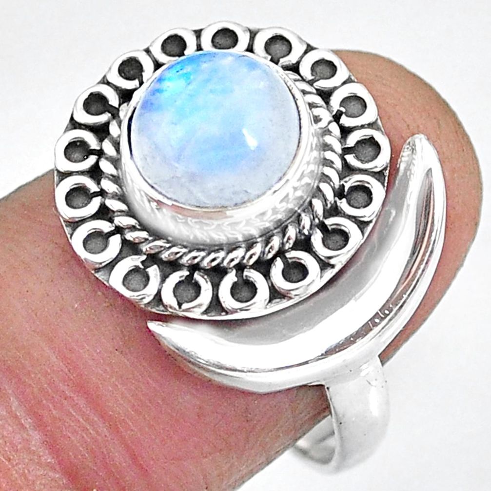 2.86cts natural rainbow moonstone 925 silver moon ring size 8 r89739