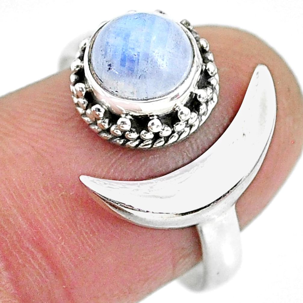 2.53cts natural rainbow moonstone 925 silver moon ring size 8 r89798