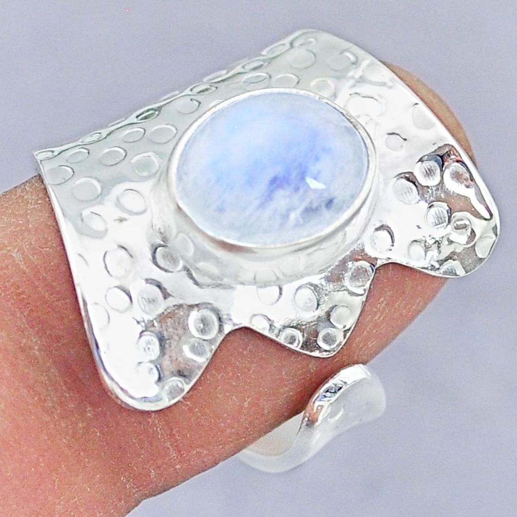 4.42cts natural rainbow moonstone 925 silver adjustable ring size 8 r90580