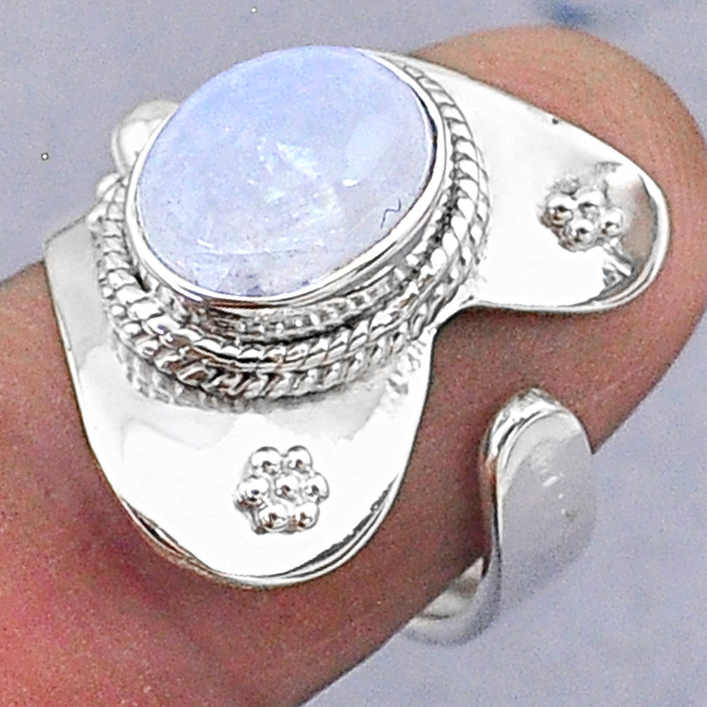 4.30cts natural rainbow moonstone 925 silver adjustable ring size 8 t8579