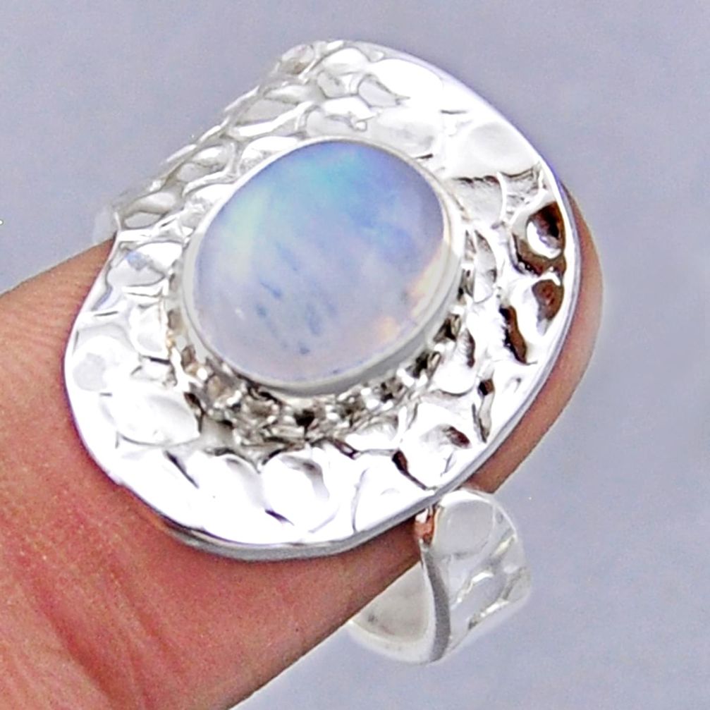 4.28cts natural rainbow moonstone 925 silver adjustable ring size 9 r54780