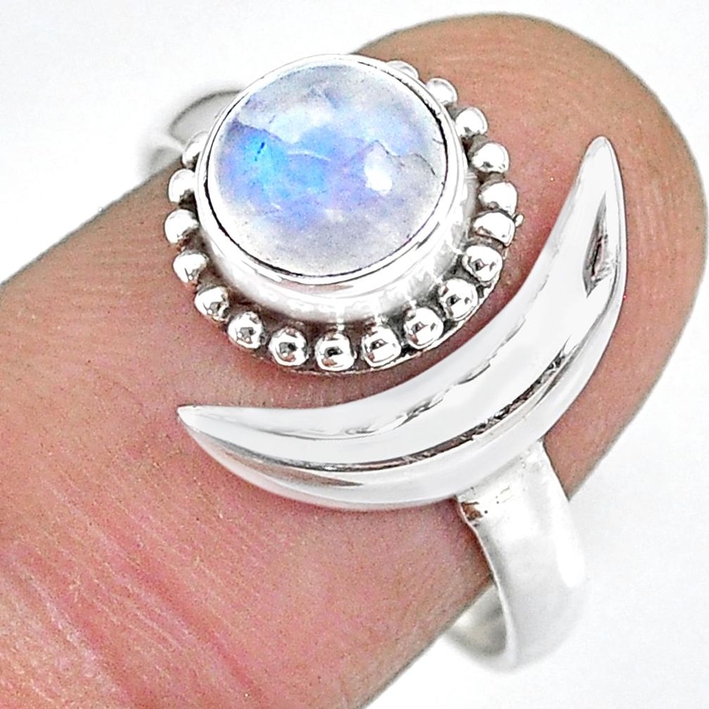 2.44cts natural rainbow moonstone 925 silver moon ring size 9 r89676