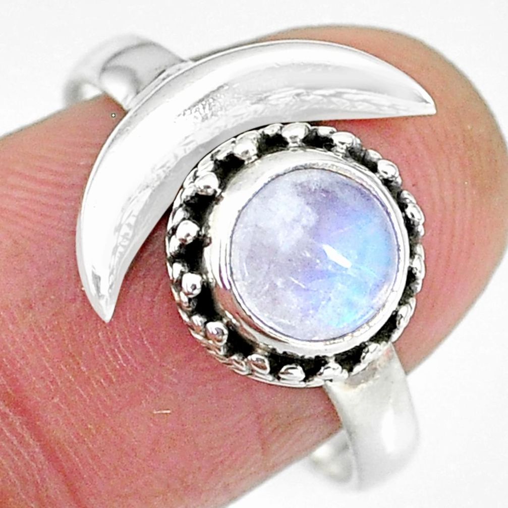 2.39cts natural rainbow moonstone 925 silver moon ring size 9 r89813