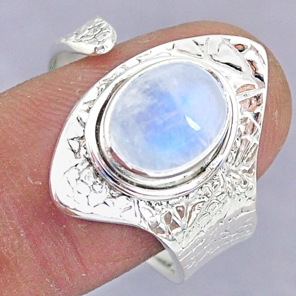 4.26cts natural rainbow moonstone 925 silver adjustable ring size 9 r90539