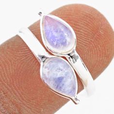 4.01cts natural rainbow moonstone 925 silver adjustable ring size 7.5 t77079