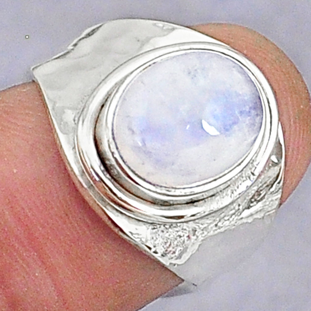 3.89cts natural rainbow moonstone 925 silver adjustable ring size 6.5 t8582