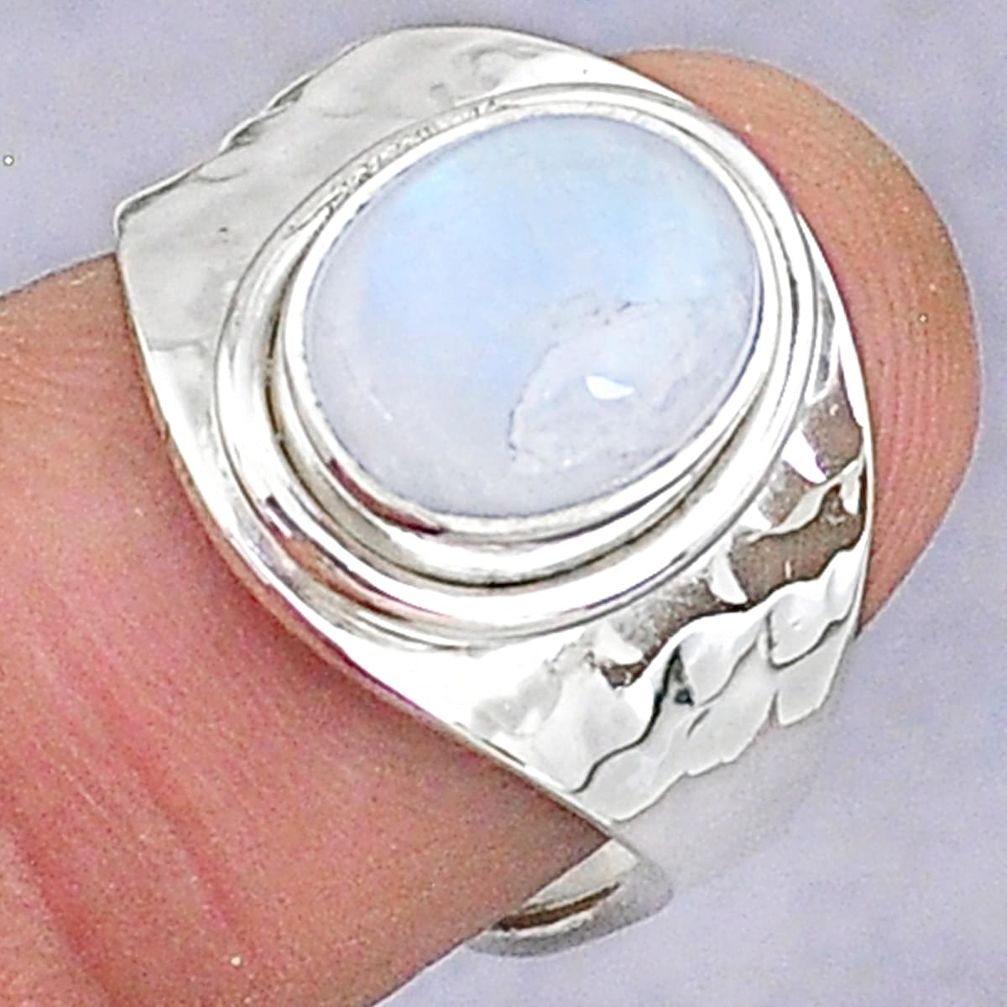 3.98cts natural rainbow moonstone 925 silver adjustable ring size 6.5 t8589
