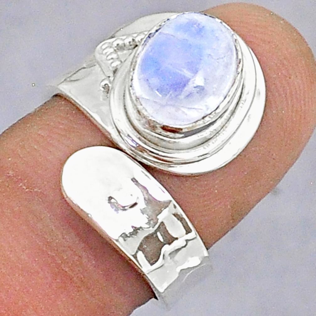 3.10cts natural rainbow moonstone 925 silver adjustable ring size 6.5 t8608