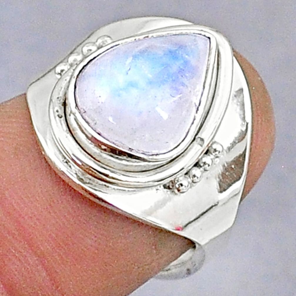 4.05cts natural rainbow moonstone 925 silver adjustable ring size 5.5 t8610