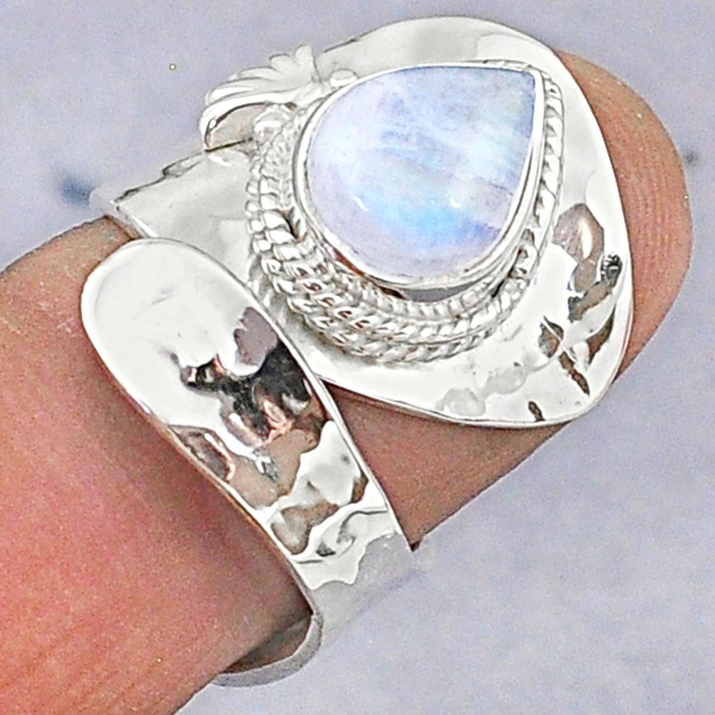 4.25cts natural rainbow moonstone 925 silver adjustable ring size 6.5 t8618