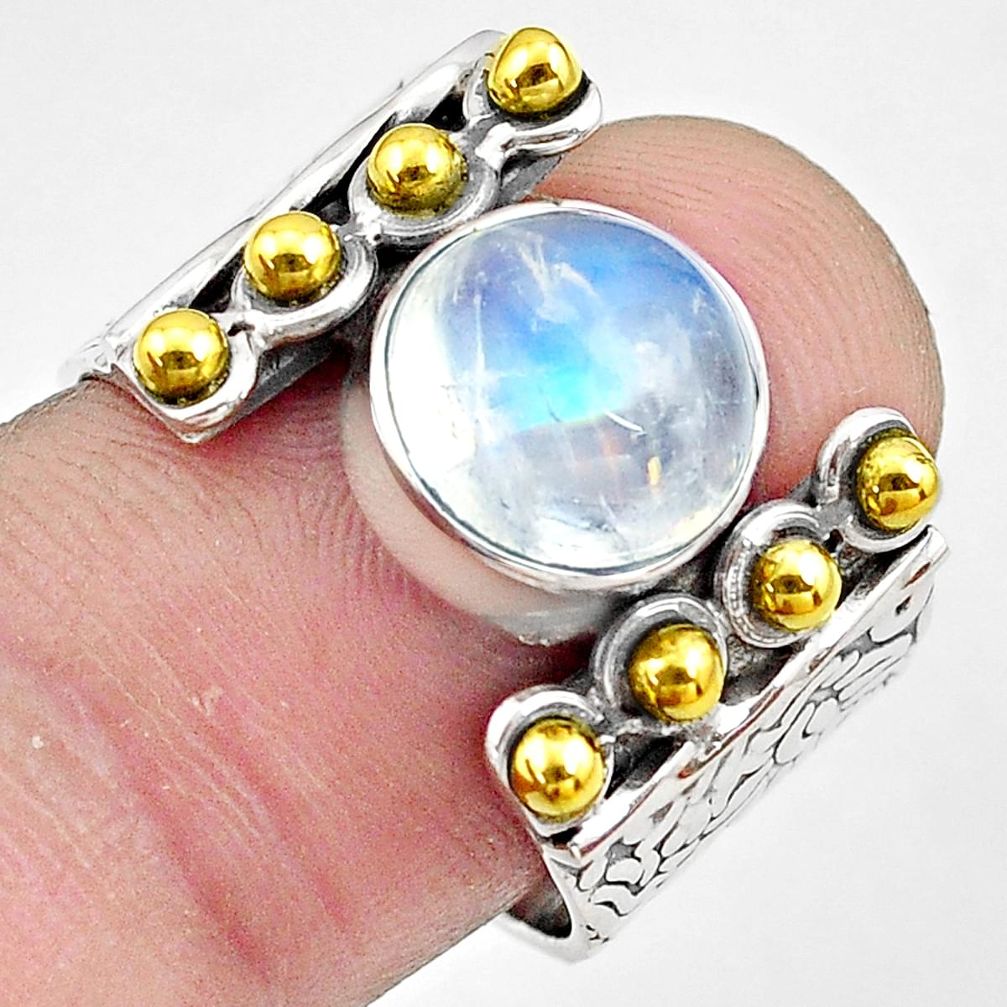 5.38cts natural rainbow moonstone 925 silver gold solitaire ring size 9.5 p81032
