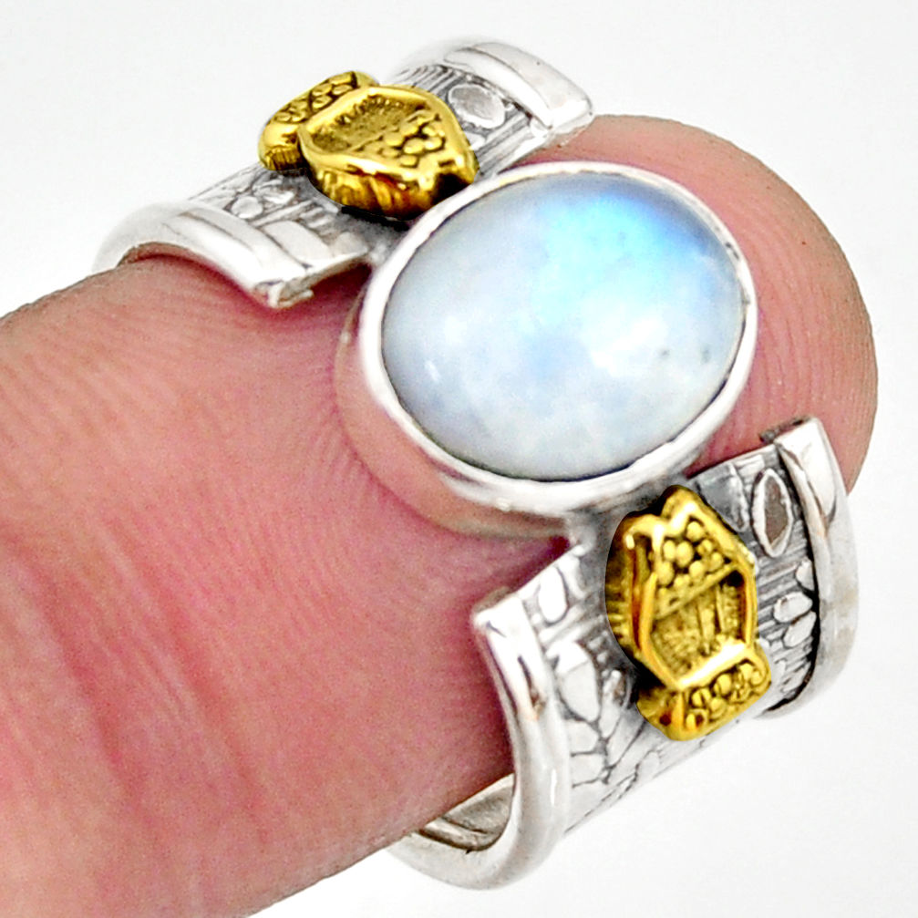 3.91cts natural rainbow moonstone 925 silver gold solitaire ring size 7 d46334