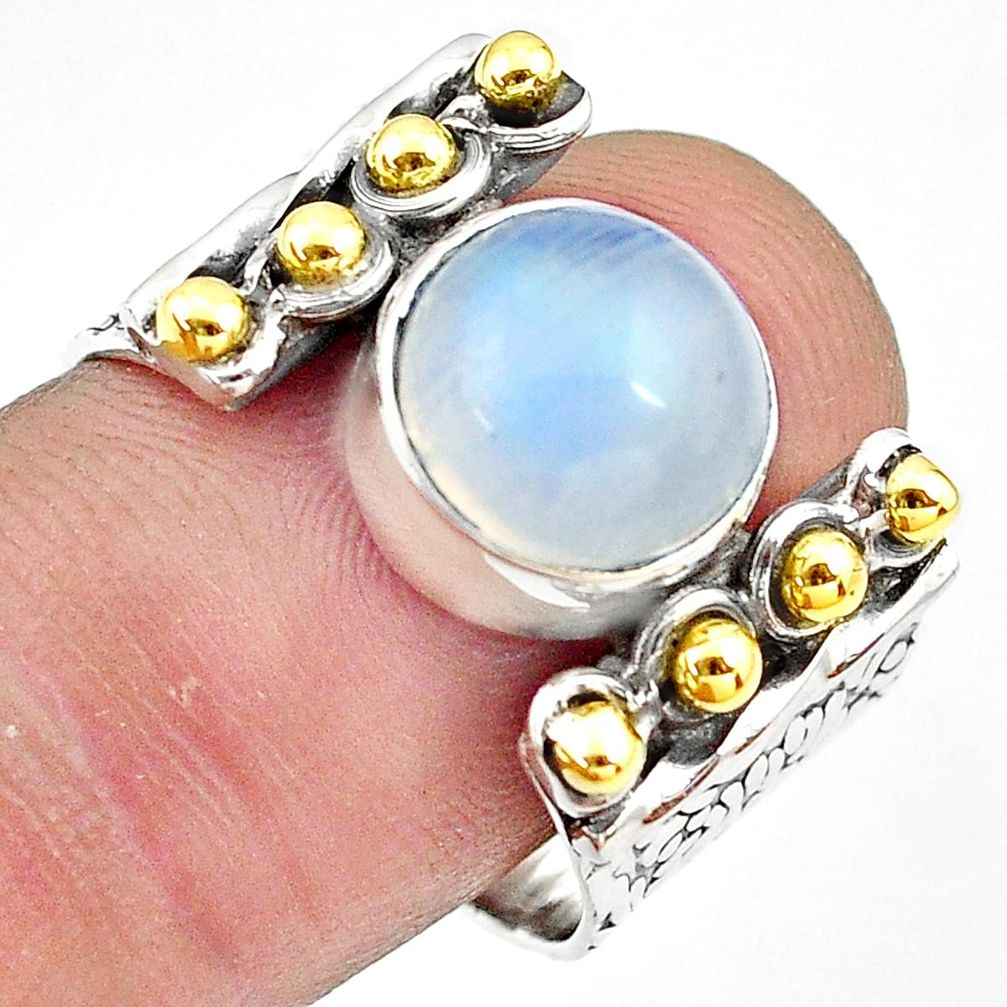 5.24cts natural rainbow moonstone 925 silver gold solitaire ring size 8 p81036