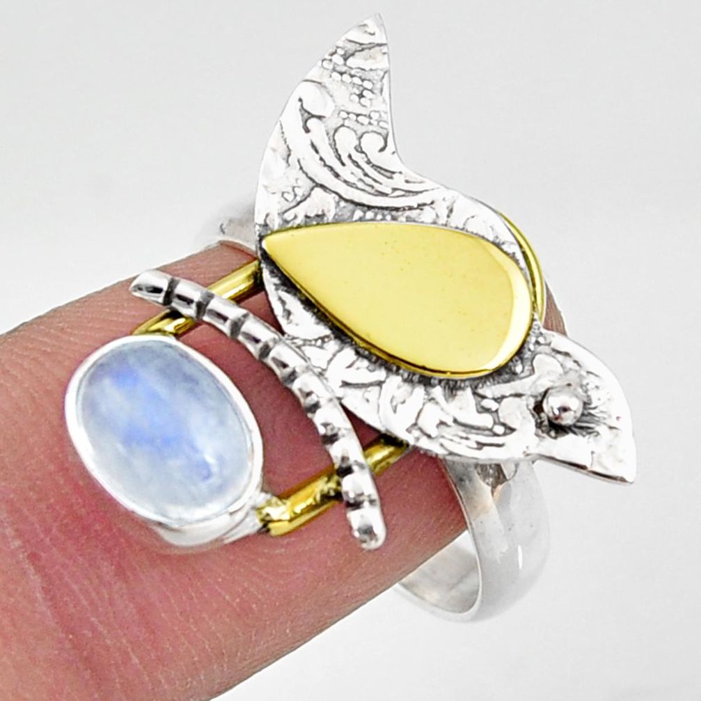 2.20cts natural rainbow moonstone 925 silver gold solitaire ring size 8 r37318