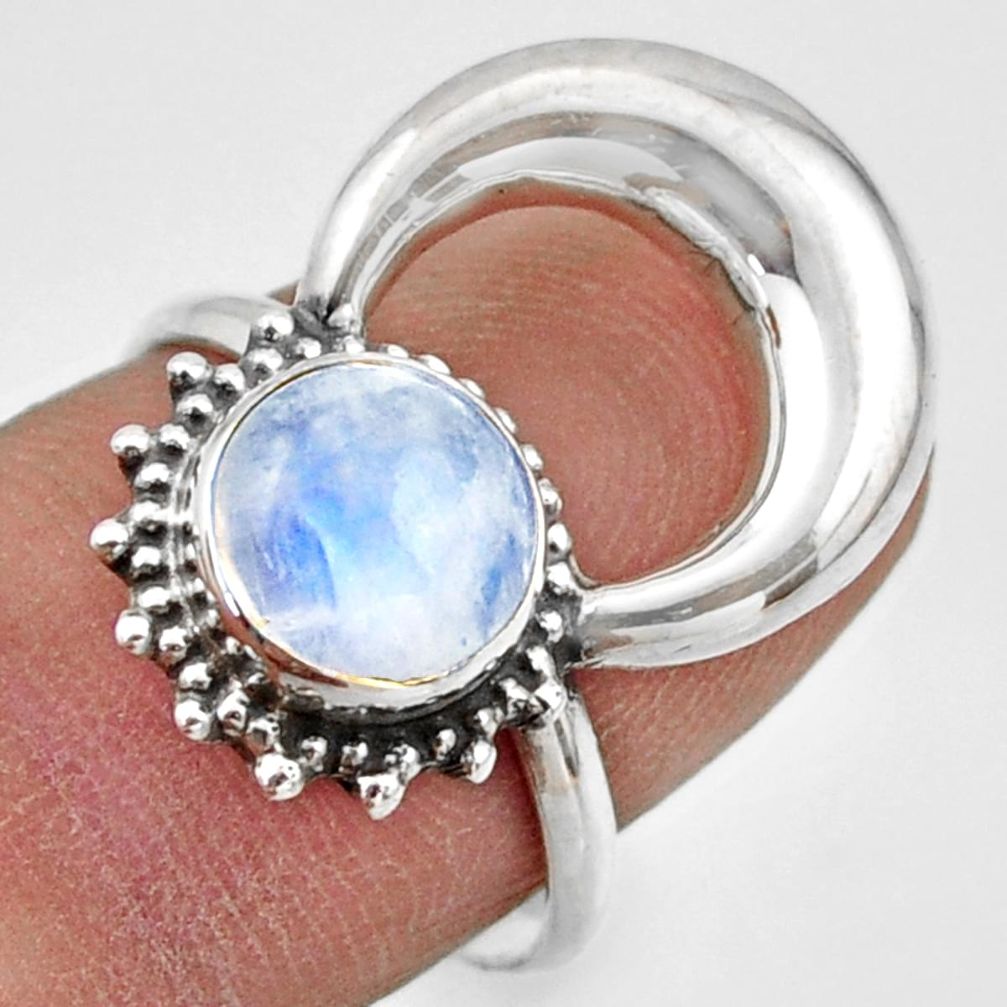 3.26cts natural rainbow moonstone 925 silver half moon ring size 7.5 r41639