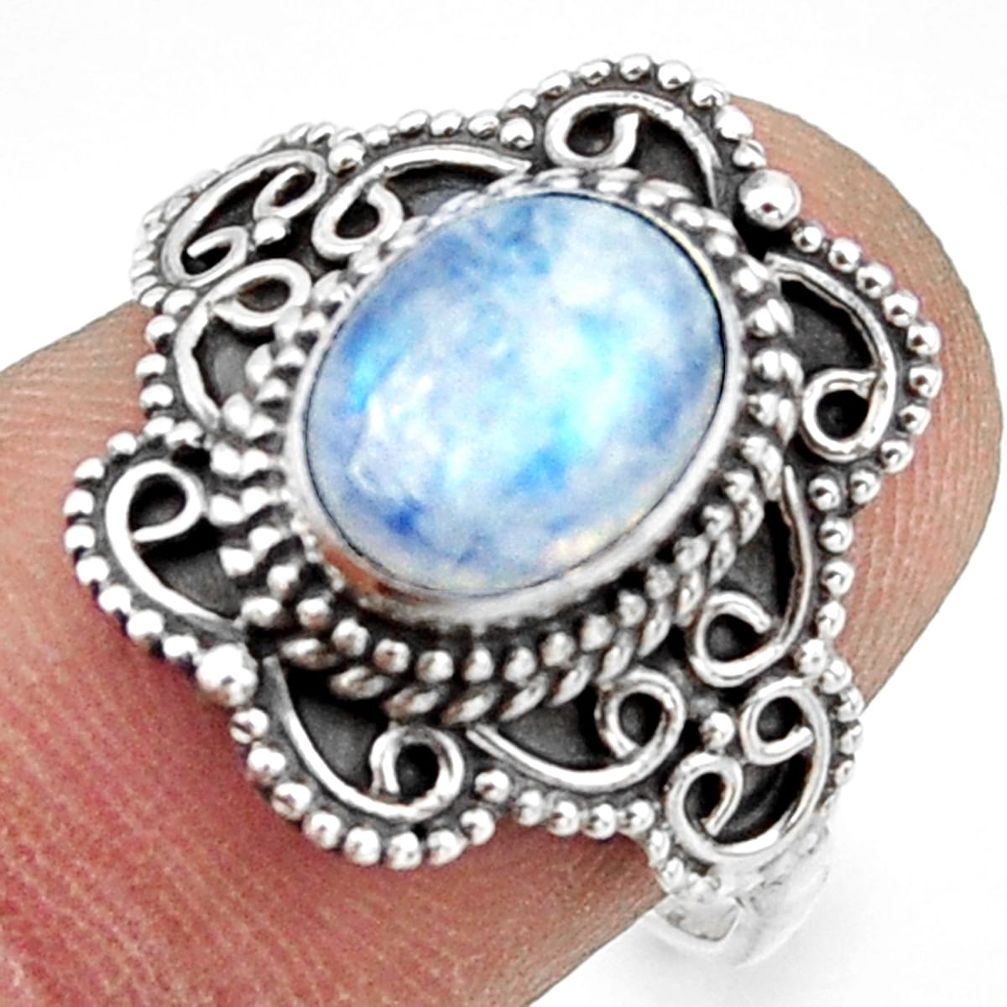 3.02cts natural rainbow moonstone 925 silver half moon ring size 7.5 r41776