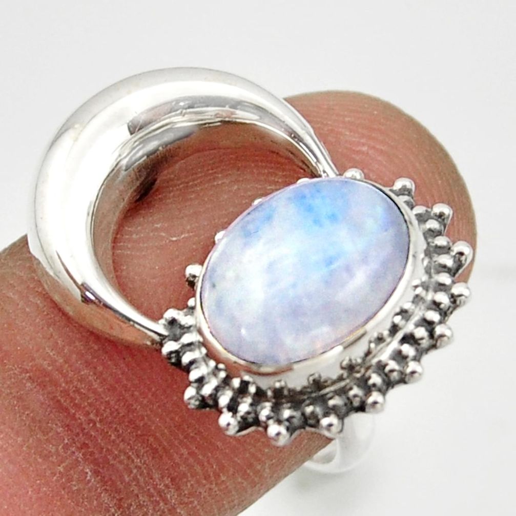 5.23cts natural rainbow moonstone 925 silver half moon ring size 7.5 r41780