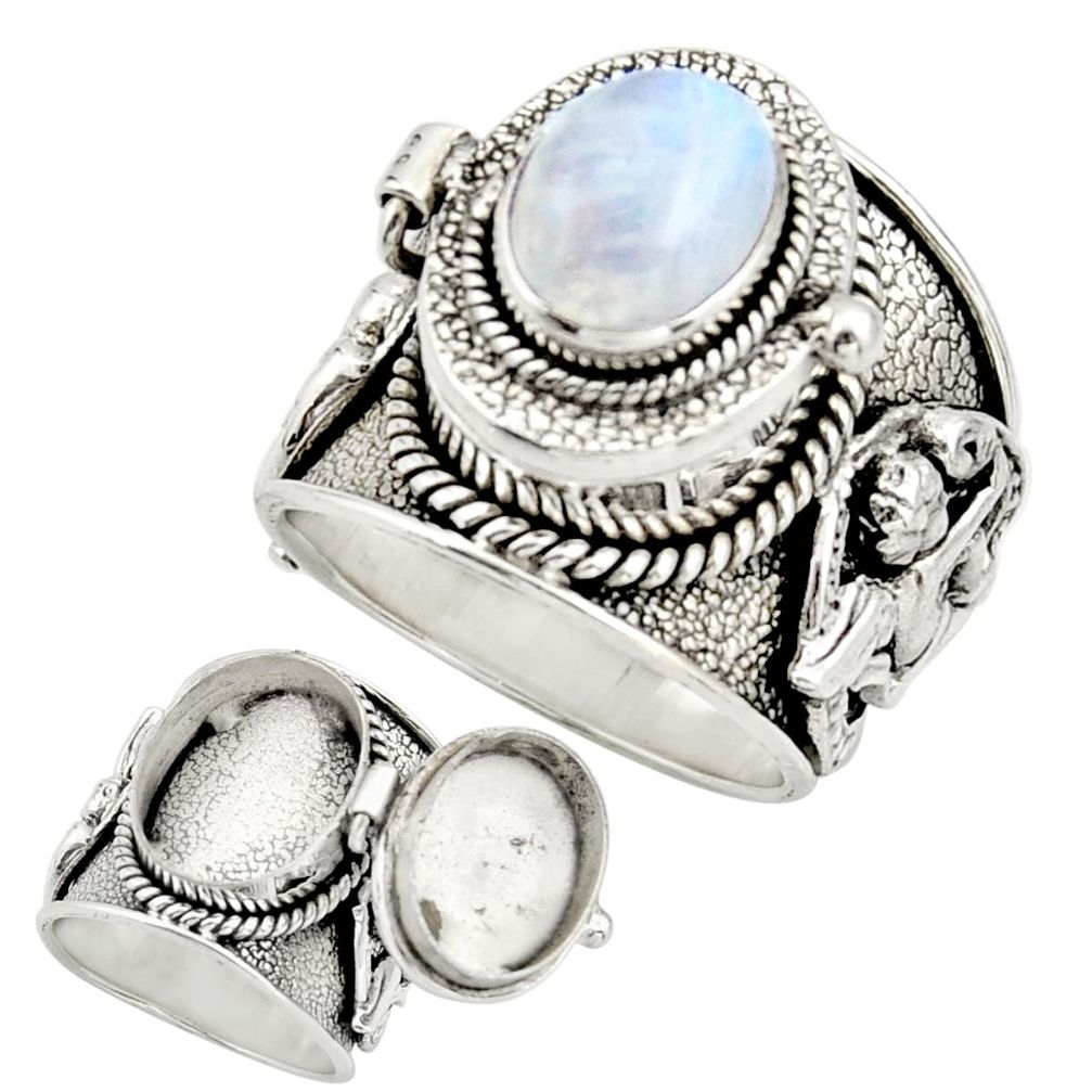 3.94cts natural rainbow moonstone 925 silver poison box ring size 7.5 r26627
