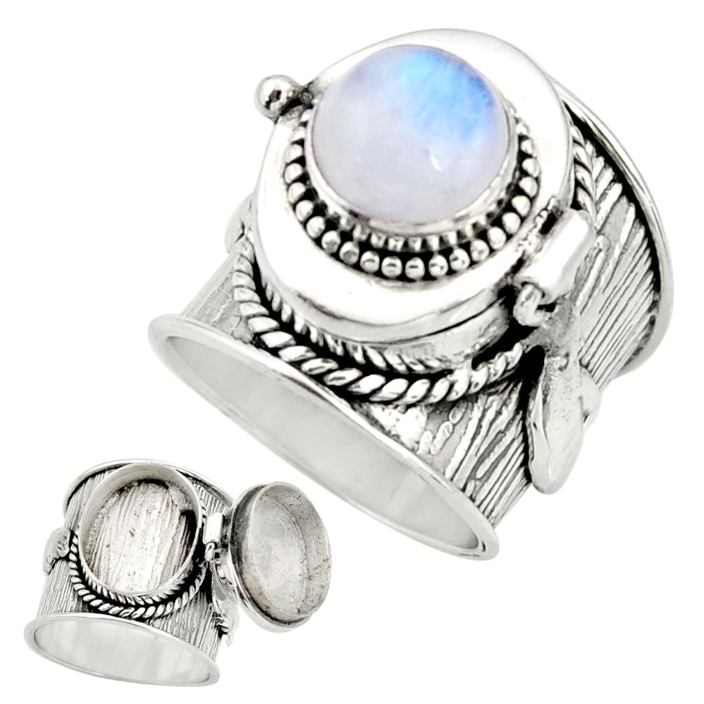 4.51cts natural rainbow moonstone 925 silver poison box ring size 6.5 r26663