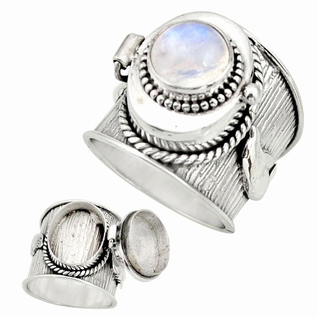 4.51cts natural rainbow moonstone 925 silver poison box ring size 7.5 r26669
