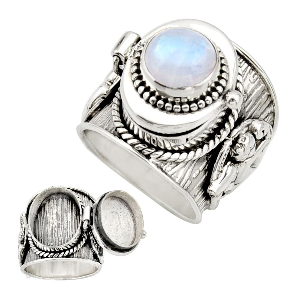 4.59cts natural rainbow moonstone 925 silver poison box ring size 7 r26624