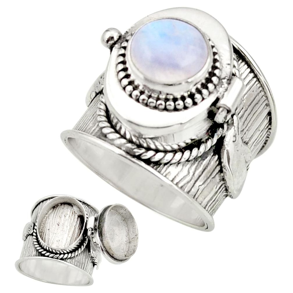 4.60cts natural rainbow moonstone 925 silver poison box ring size 8 r26662