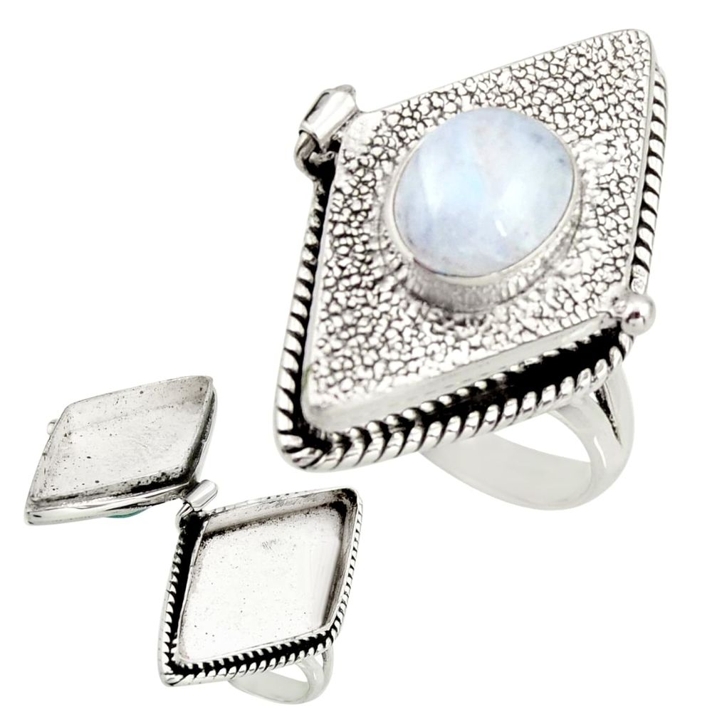 4.17cts natural rainbow moonstone 925 silver poison box ring size 8 r26671