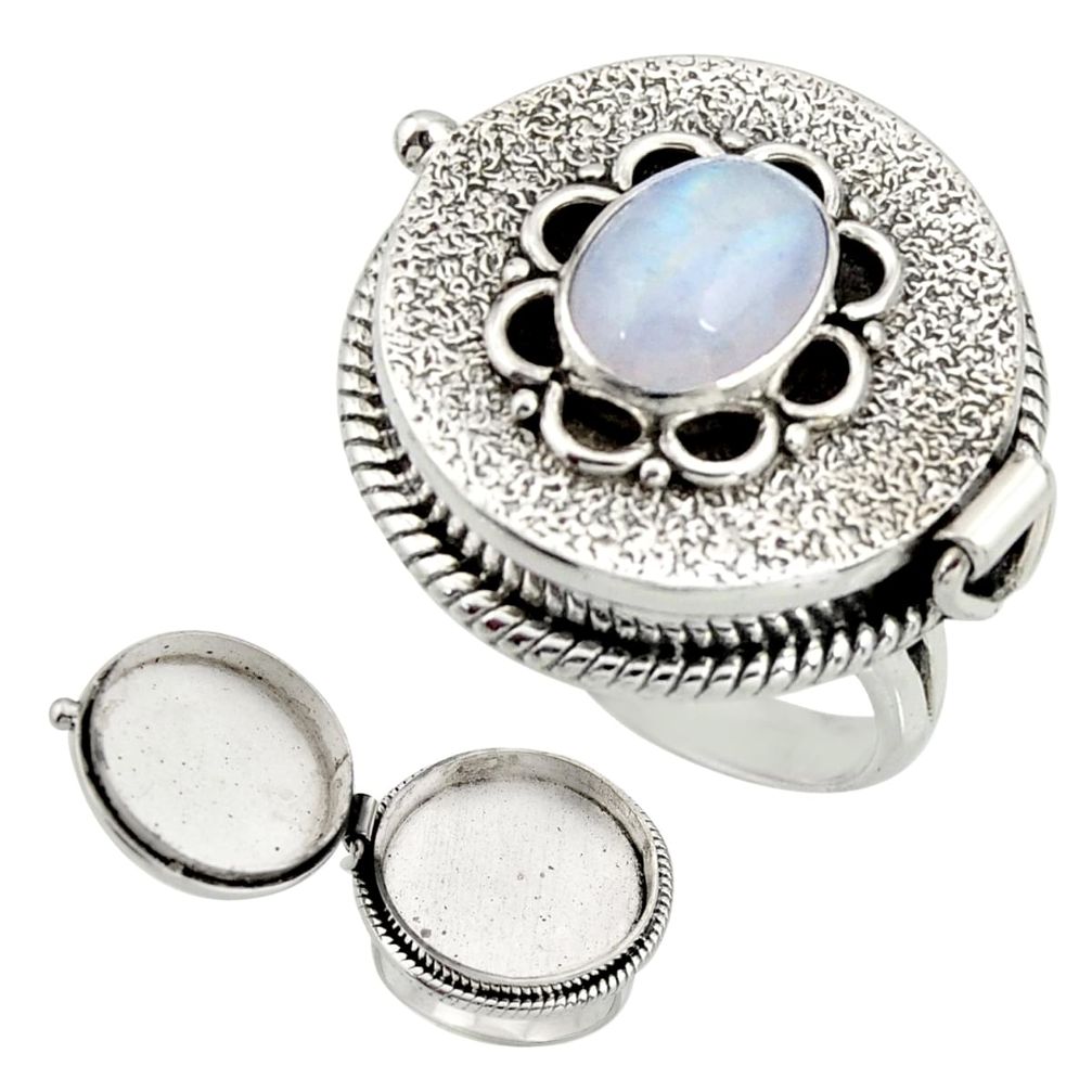 4.59cts natural rainbow moonstone 925 silver poison box ring size 8 r26690