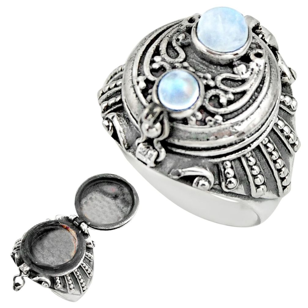 1.25cts natural rainbow moonstone 925 silver poison box ring size 8 r41190