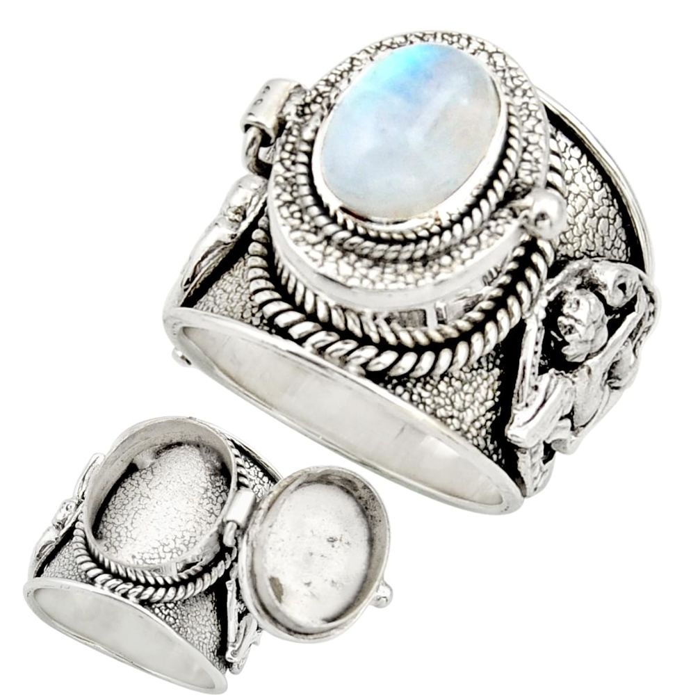 4.02cts natural rainbow moonstone 925 silver poison box ring size 9 r26622