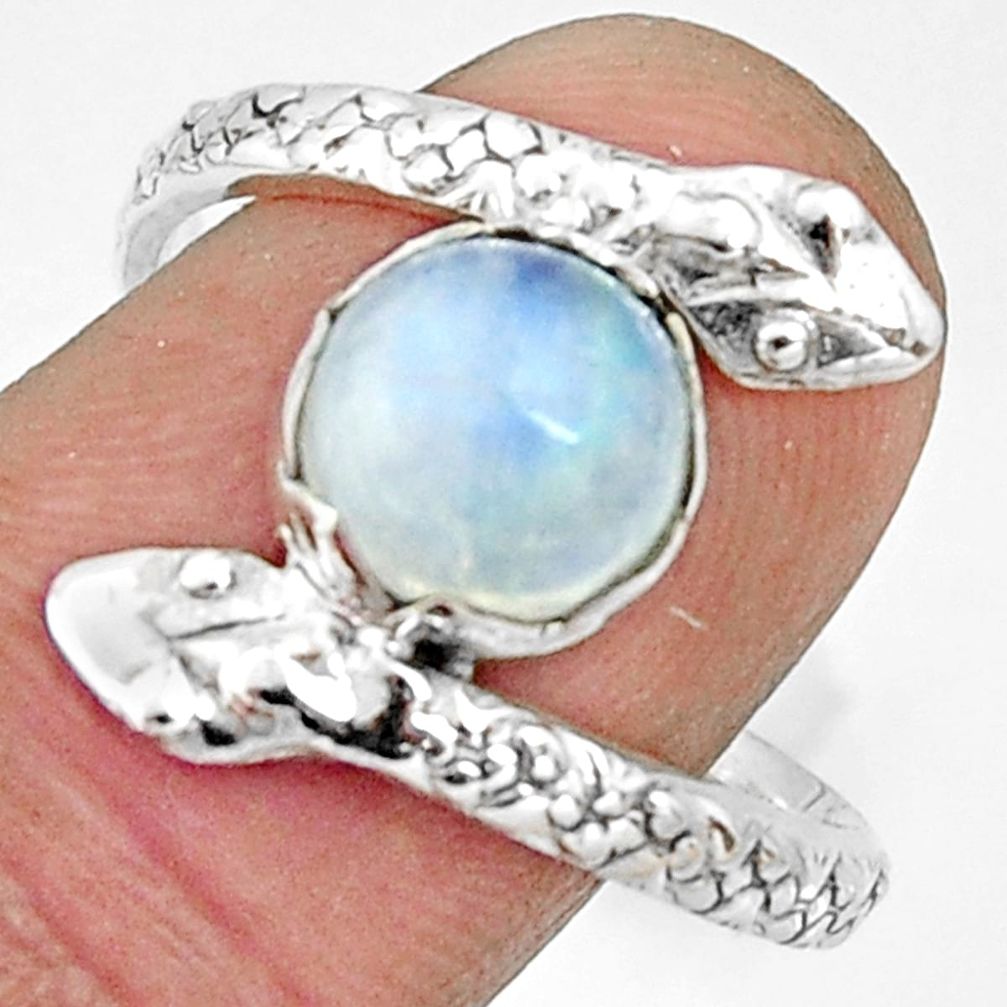 3.29cts natural rainbow moonstone 925 silver snake solitaire ring size 10 r22563