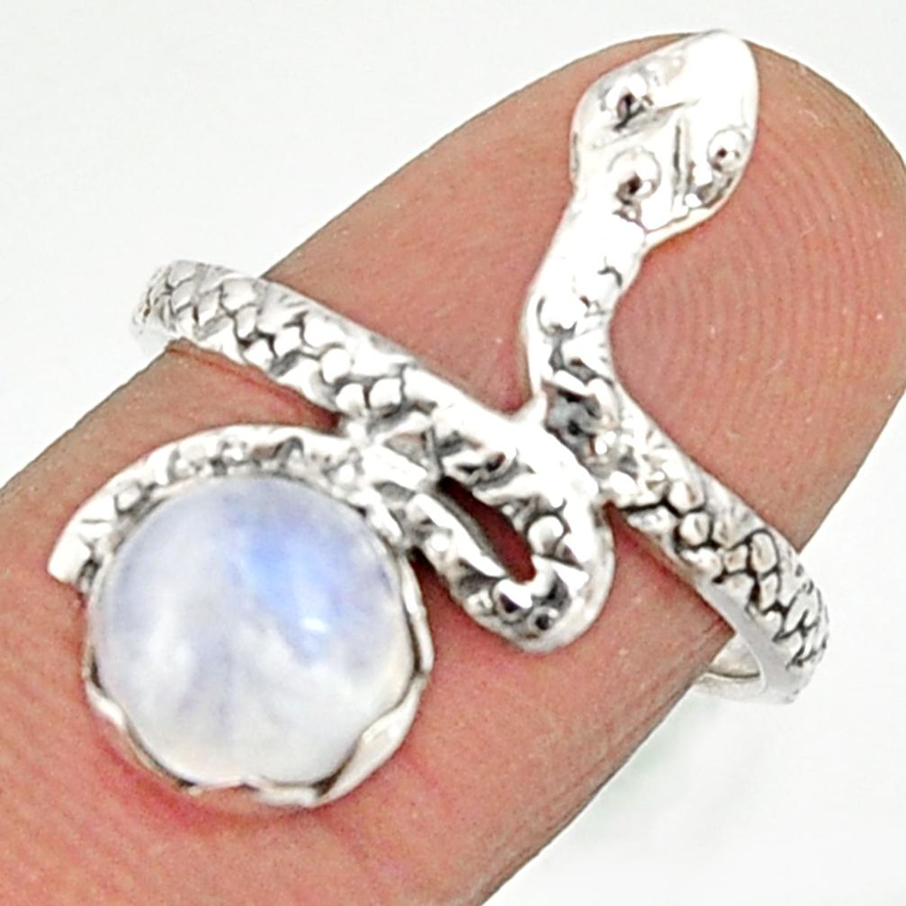 3.50cts natural rainbow moonstone 925 silver snake solitaire ring size 7 r22601