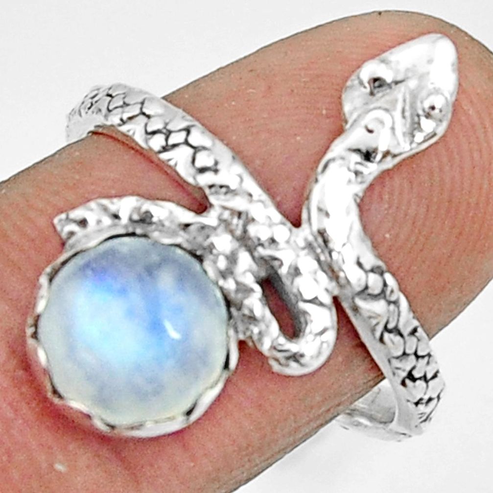 3.32cts natural rainbow moonstone 925 silver snake solitaire ring size 8 r22561