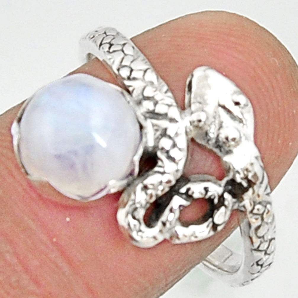 3.48cts natural rainbow moonstone 925 silver snake solitaire ring size 8 r22605