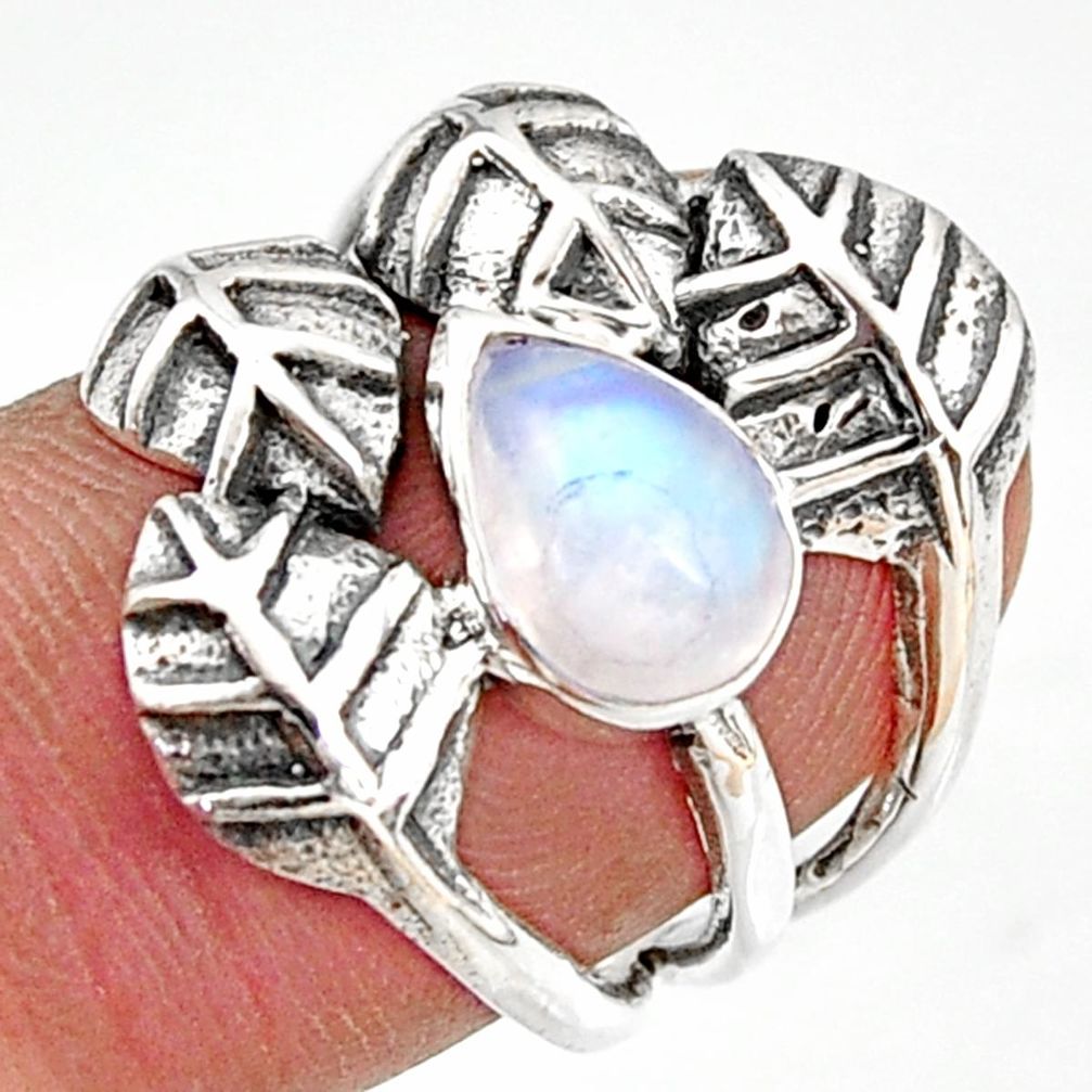 2.44cts natural rainbow moonstone 925 silver solitaire leaf ring size 6.5 r37051