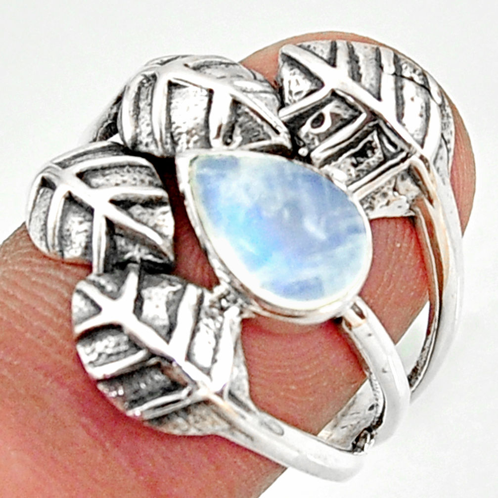 2.63cts natural rainbow moonstone 925 silver solitaire leaf ring size 8.5 r37054
