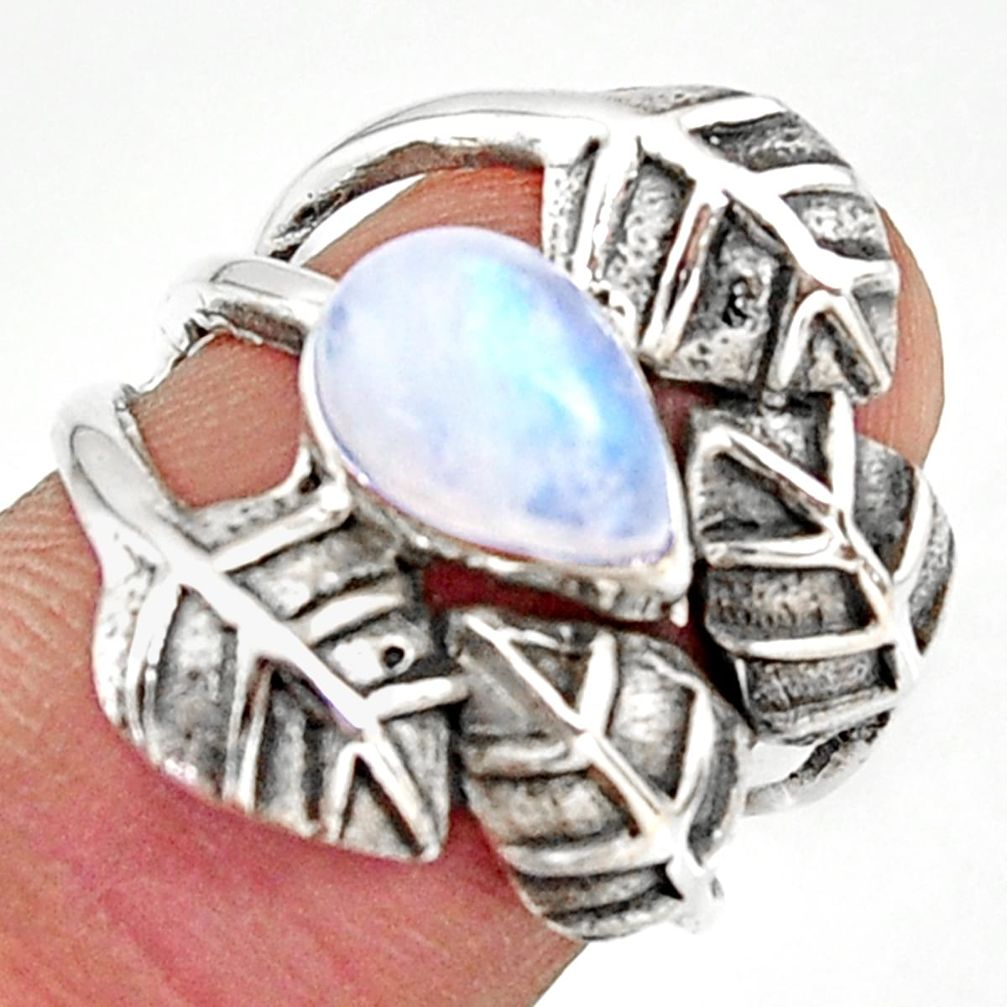 2.73cts natural rainbow moonstone 925 silver solitaire leaf ring size 6.5 r37056