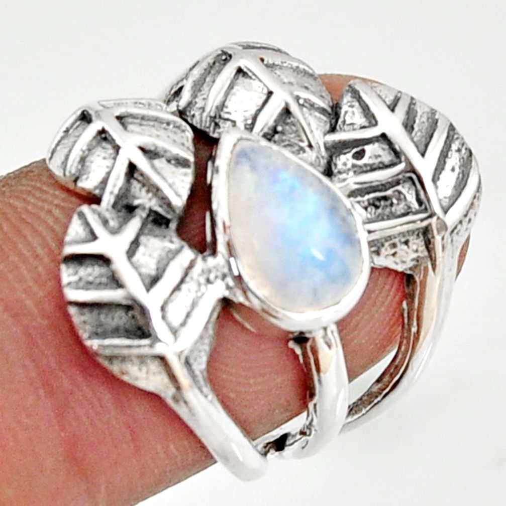 2.19cts natural rainbow moonstone 925 silver solitaire leaf ring size 6.5 r37060