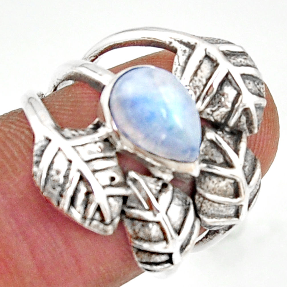 2.44cts natural rainbow moonstone 925 silver solitaire leaf ring size 7 r37058