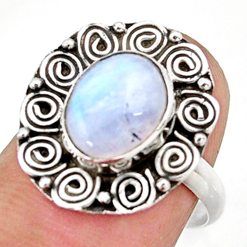 4.08cts natural rainbow moonstone 925 silver solitaire ring size 7.5 d46234